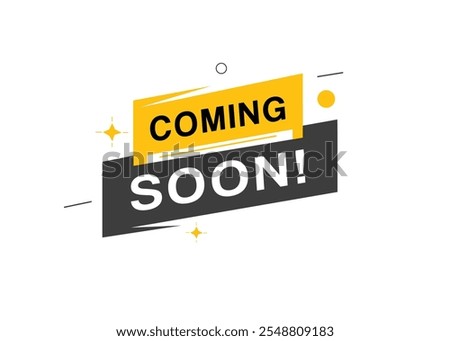 Coming soon banner vector icon label element. Modern template for announcement, marketing.