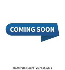 Coming Soon In Blue Rounded Rectangle Ribbon Shape For Launching Announcement
