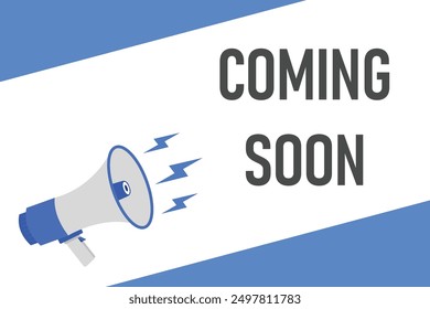Coming Soon button, banner, label, template for website. Coming Soon text with colorful megaphone icon