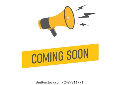 Coming Soon button, banner, label, template for website. Coming Soon text with colorful megaphone icon