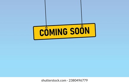 Coming soon button banner sign. Label speech bubble Coming soon on blue background. Vector illustration