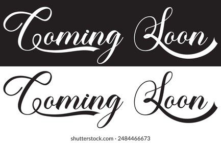 Coming soon calligraphy inscription with smooth lines. Promotion or announcement banner. Handwritten positive quote Vector lettering.  Vector illustration . EPS 10