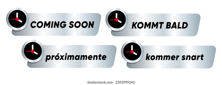 Bald kommt Symbol Aufkleber Symbol Silber viele Sprachen