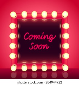 Coming soon concept with makeup mirror realistic vector background