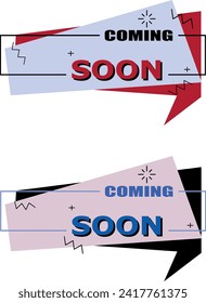 Próximamente. Icono de conversación. Un icono o etiqueta. Colores azul, rojo y negro. Ilustración vectorial para publicidad, volante o tarjeta de visita.