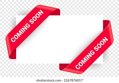 Coming soon corner banners, label tags and signs, vector new open icons. Coming soon corner frames and labels for new coming web site or store promotion