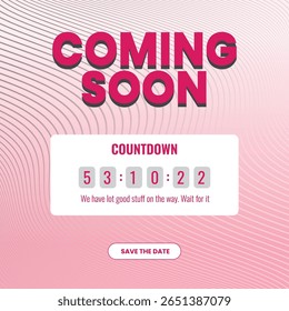 Coming soon with countdown bar with pink background