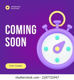 Coming soon countdown timer social media post business marketing promo advertising realistic 3d icon vector illustration. Information teaser announcement mystery information opening service store