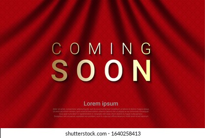 coming soon with curtain background. Vector luxury illustration eps10.