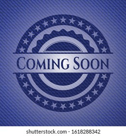 Coming Soon with denim texture. Vector Illustration. Detailed.
