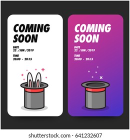 Coming Soon Design With Magic Hat and Bunny Ears