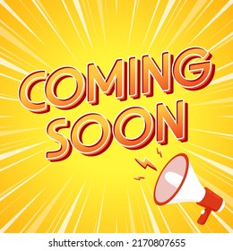 Coming soon with design. Vector illustration on yellow background.