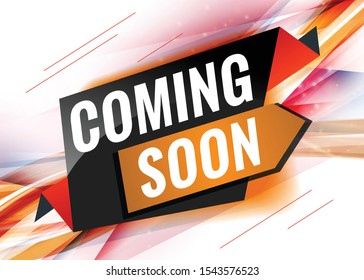 Coming soon. Discount promotional concept template for banner, website, poster. Special offer tag. Vector illustration with abstract colorful background
