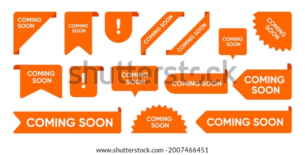 Coming soon flat\
promo banners set. bright grand sale and new arrival corners,\
stickers and tag labels vector illustration collection. ribbon\
signs and buttons concept\
Vector