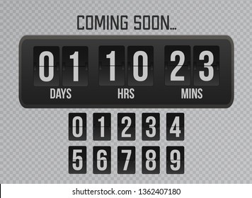 Coming soon flip clock timer countdown on gray background. Website Flip timer template.