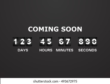 Coming Soon. Flip Countdown Timer Panel Wiht Scoreboard Number. Vector Illustration