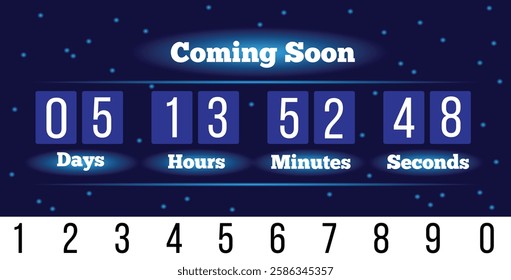 Coming Soon Futuristic Count Down Announcement Template. Graphic design elements and resources concept vector art