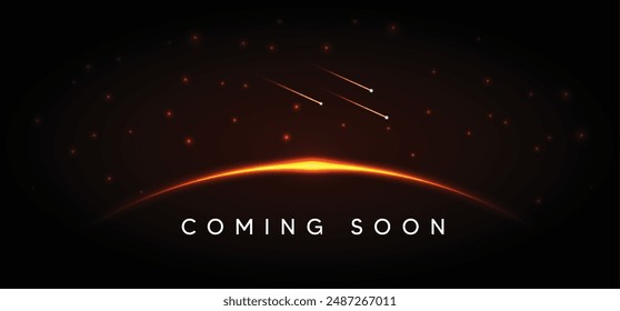 coming soon glowing earth space with star vector poster