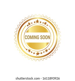 Coming soon golden label, vector illustration