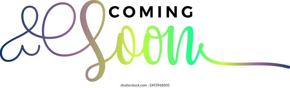 coming soon gradient text design, Coming soon isolated vector icon paper style. Promotion sign. Sunburst shape. Start a new business design element vector stock