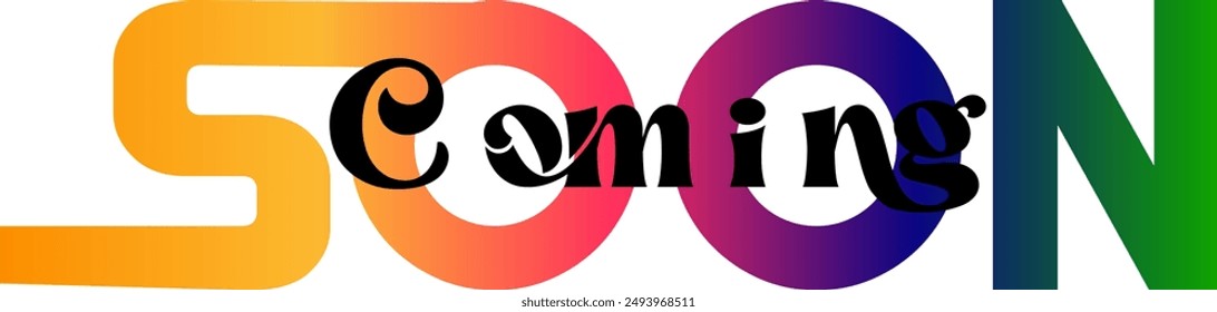 coming soon gradient text design, Coming soon isolated vector icon paper style. Promotion sign. Sunburst shape. Start a new business design element vector stock