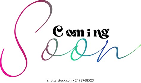 coming soon gradient text design, Coming soon isolated vector icon paper style. Promotion sign. Sunburst shape. Start a new business design element vector stock