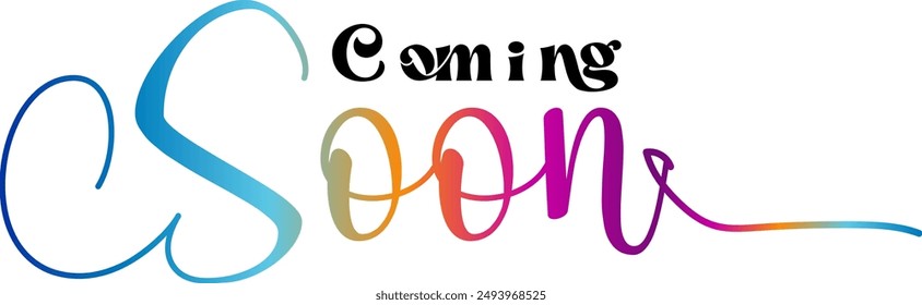 coming soon gradient text design, Coming soon isolated vector icon paper style. Promotion sign. Sunburst shape. Start a new business design element vector stock