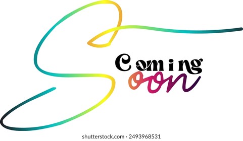 coming soon gradient text design, Coming soon isolated vector icon paper style. Promotion sign. Sunburst shape. Start a new business design element vector stock