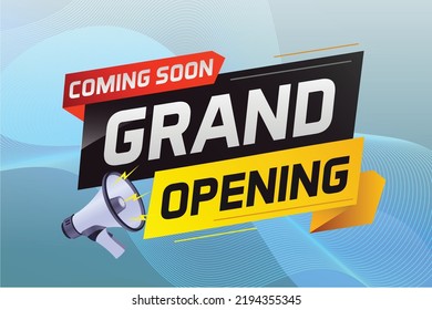 coming soon grand opening word concept vector illustration with megaphone and 3d, web, mobile app, poster, banner, flyer, background, gift card, coupon, label, wallpaper