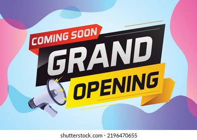 coming soon grand opening word concept vector illustration with megaphone and 3d, web, mobile app, poster, banner, flyer, background, gift card, coupon, label, wallpaper