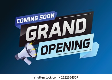 coming soon grand opening word concept vector illustration with megaphone and 3d, web, mobile app, poster, banner, flyer, background, gift card, coupon, label, wallpaper