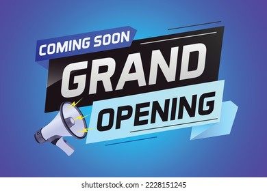 coming soon grand opening word concept vector illustration with megaphone and 3d, web, mobile app, poster, banner, flyer, background, gift card, coupon, label, wallpaper