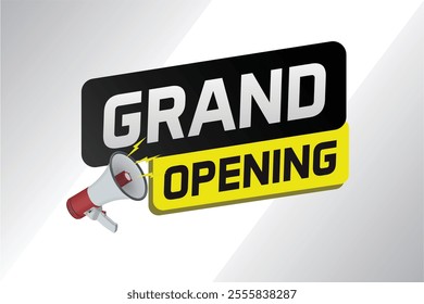 coming soon grand opening word concept vector with mega phone can use for web, mobile app, poster, banner, flyer, background, gift card, coupon, label, wallpaper

