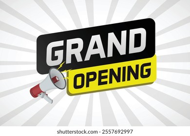 coming soon grand opening word concept vector with mega phone can use for web, mobile app, poster, banner, flyer, background, gift card, coupon, label, wallpaper

