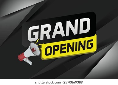 coming soon grand opening word concept vector with mega phone can use for web, mobile app, poster, banner, flyer, background, gift card, coupon, label, wallpaper

