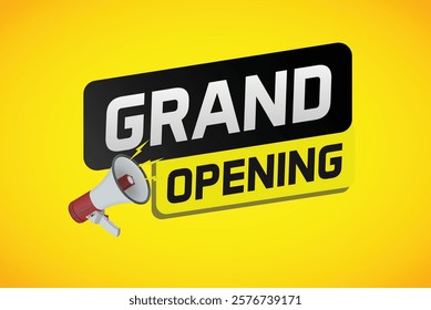 coming soon grand opening word concept vector with mega phone can use for web, mobile app, poster, banner, flyer, background, gift card, coupon, label, wallpaper

