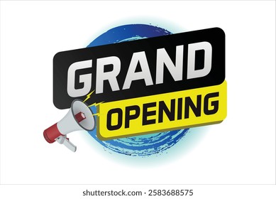 coming soon grand opening word concept vector with mega phone can use for web, mobile app, poster, banner, flyer, background, gift card, coupon, label, wallpaper

