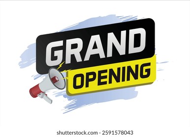 coming soon grand opening word concept vector with mega phone can use for web, mobile app, poster, banner, flyer, background, gift card, coupon, label, wallpaper

