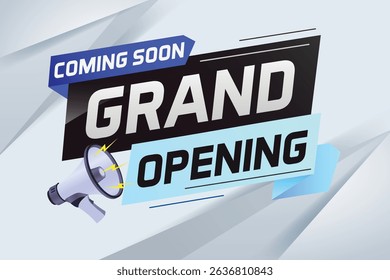 coming soon grand opening word concept vector illustration with megaphone and 3d, web, mobile app, poster, banner, flyer, background, gift card, coupon, label, wallpaper
