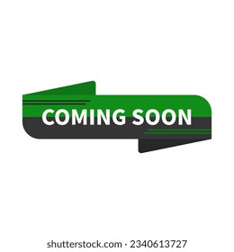 Coming Soon In Green Black Rectangle Ribbon Shape With Line For Announcement
