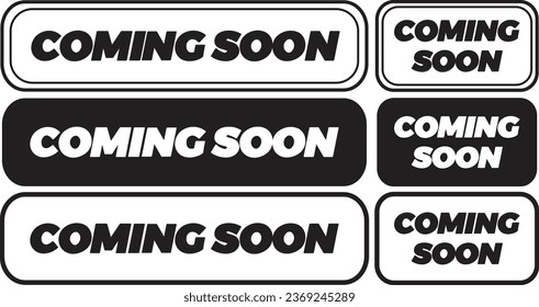 Coming soon grunge rubber stamp set vector art in black color