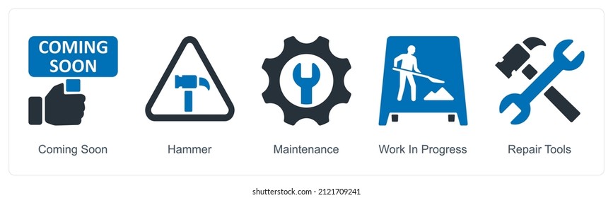 Coming Soon And Hammer Icon Concept