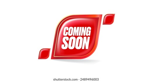 Coming soon horizontal banner and red button isolated on transparent background. vector coming soon sticker, label, icon, logo and badge isolated. Vector red button