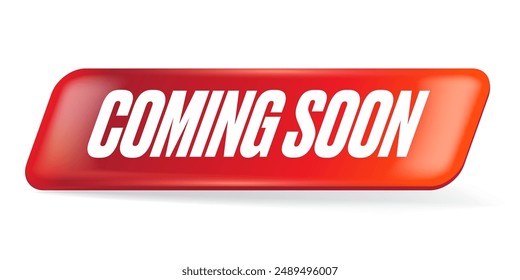 Coming soon horizontal banner and red button isolated on transparent background. vector coming soon sticker, label, icon, logo and badge isolated. Vector red button