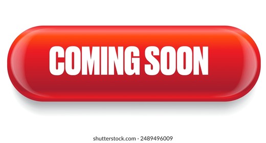 Coming soon horizontal banner and red button isolated on transparent background. vector coming soon sticker, label, icon, logo and badge isolated. Vector red button