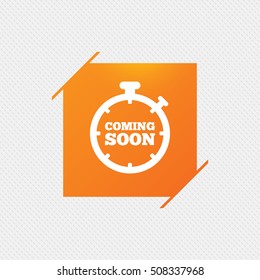 Coming soon icon. Promotion announcement symbol.