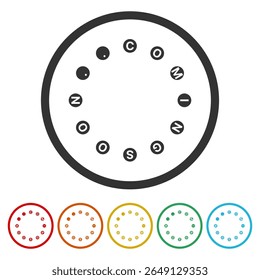 Coming soon icon. Set icons in color circle buttons