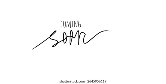 Em breve, pincel tinta vetor letras. Faixa de promoção ou anúncio. Caligrafia vetorial moderna. Pintura preta com letras isoladas sobre fundo branco. Elemento de texto de design, banner da Web, impressão.