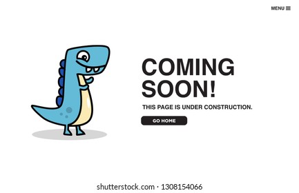 Coming Soon Interface Design with Cute Dinosaur Vector Cartoon