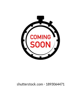 Coming soon label. vector sign with clock